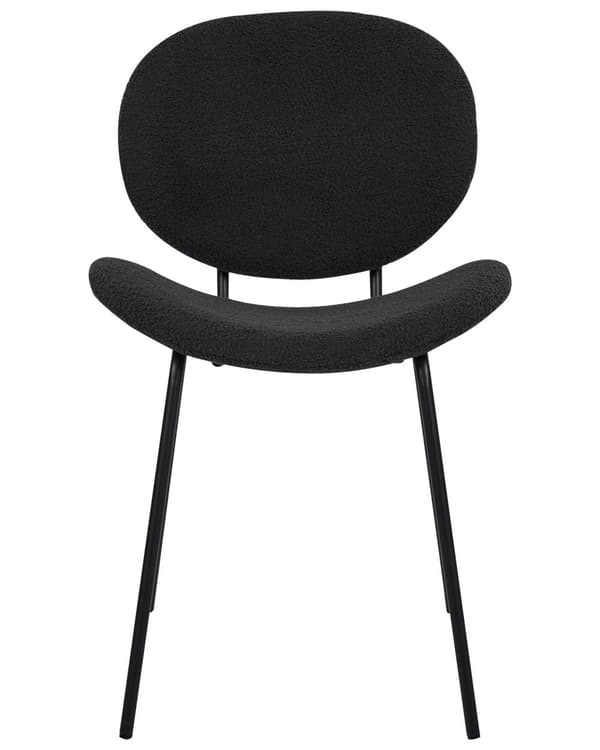 Uppsättning med 2 matstolar Svarta armlösa benkåpor Boucle Svarta järnben Modern retrodesign Sittplatser i matsalen