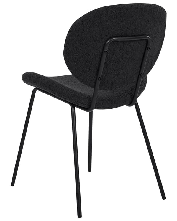 Uppsättning med 2 matstolar Svarta armlösa benkåpor Boucle Svarta järnben Modern retrodesign Sittplatser i matsalen