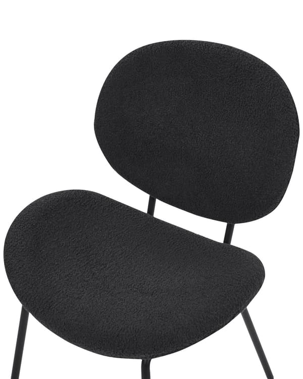Uppsättning med 2 matstolar Svarta armlösa benkåpor Boucle Svarta järnben Modern retrodesign Sittplatser i matsalen