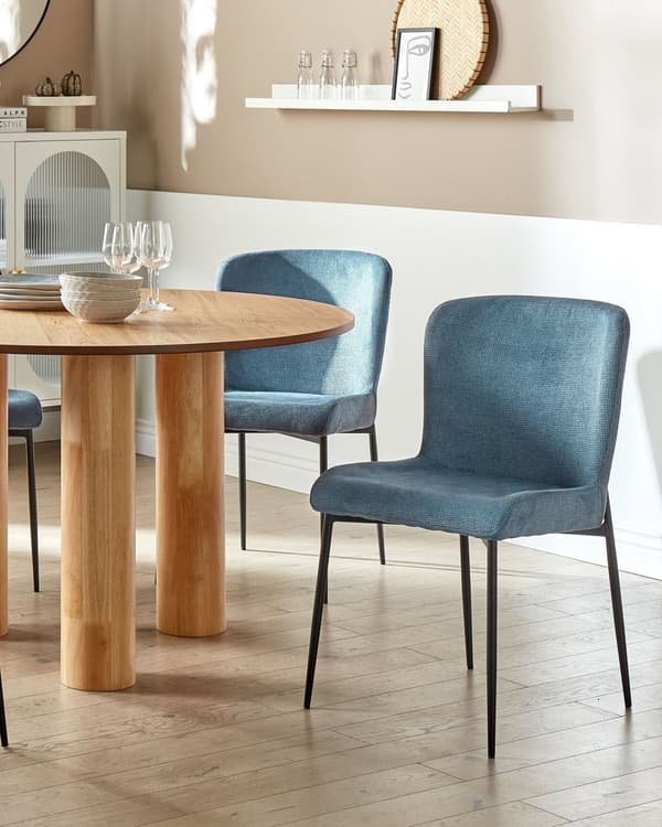 Stol blå denim 2 dele vævet stofbetræk med jernben moderne skandinavisk
