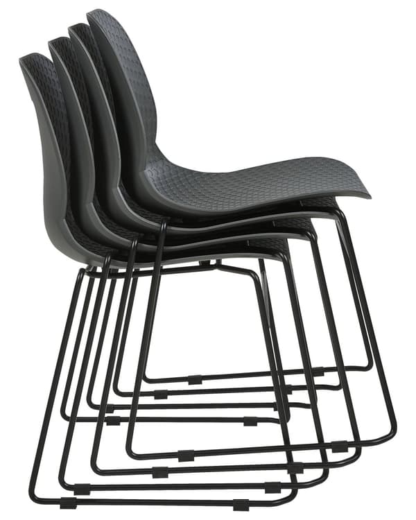 Sett med 4 spisestoler Mørkegrå Plast Stål Uten armlener Kan stables Benhetter Moderne design Konferansestoler