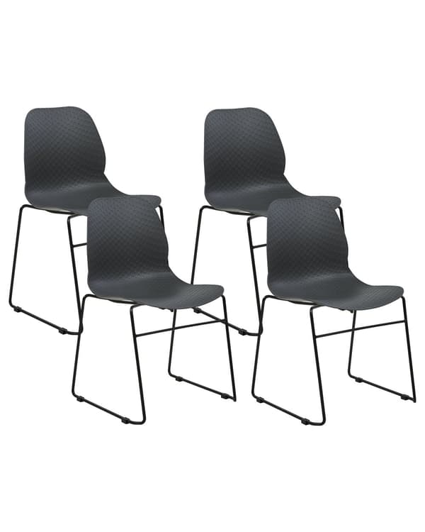 Sett med 4 spisestoler Mørkegrå Plast Stål Uten armlener Kan stables Benhetter Moderne design Konferansestoler