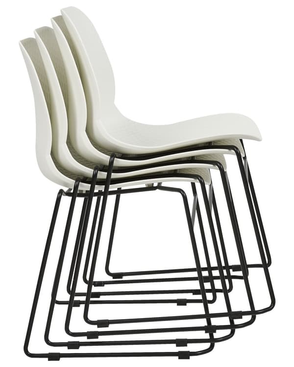 Sett med 4 spisestoler Hvit Plast Stål Uten armlener Kan stables Benhetter Moderne design Konferansestoler