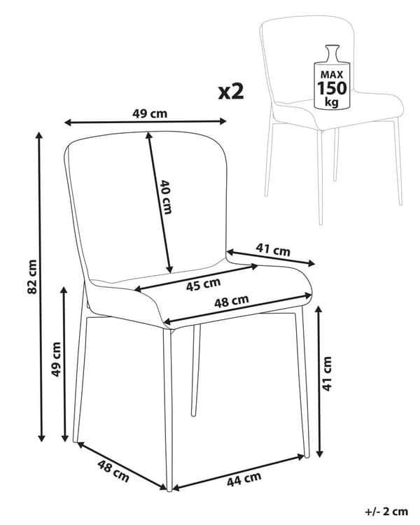 Sett med 2 Stoler Mørkegrå Polyester Strikket stoff Metallben Uten armlener Moderne design