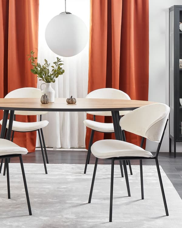 Spisebordsstol Creamhvid Polyester Sæt af 2 Polstrede Stofstole til Spisestue Spisestuestol til Indendørs Spisestol med Stålben Indretning