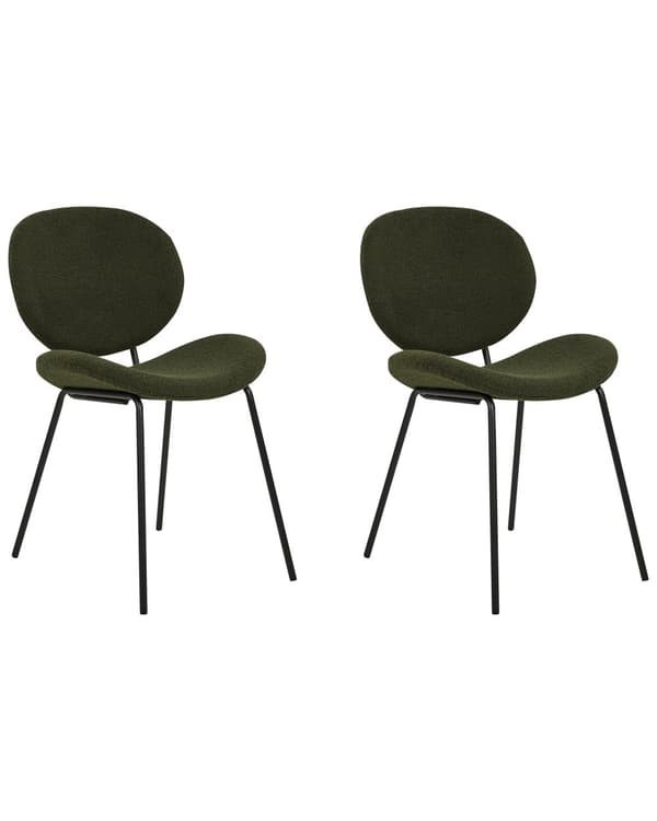 Sett med 2 spisestoler Mørkegrønn Bouclé Svarte jernben Benhetter Moderne Retro Spisestue Kjøkken Sitteplasser