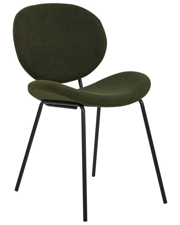 Sett med 2 spisestoler Mørkegrønn Bouclé Svarte jernben Benhetter Moderne Retro Spisestue Kjøkken Sitteplasser