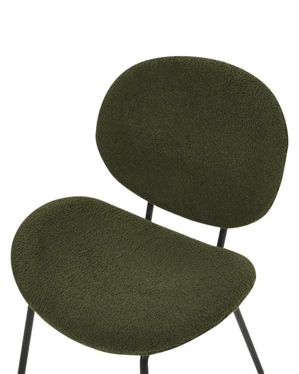 Sett med 2 spisestoler Mørkegrønn Bouclé Svarte jernben Benhetter Moderne Retro Spisestue Kjøkken Sitteplasser