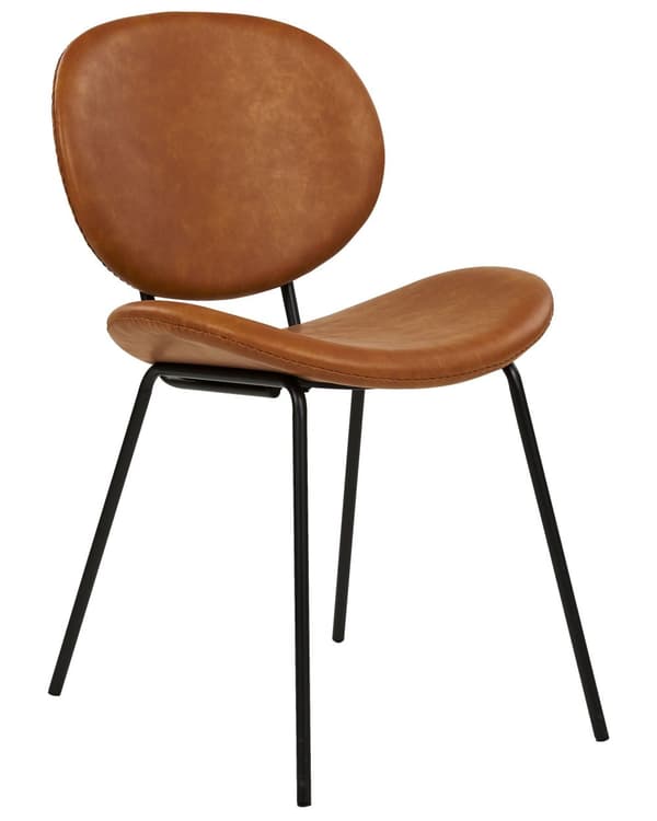 Sett med 2 spisestoler Gyllenbrun Imitert skinn Svarte jernben Benhetter Moderne Retro Spisestue Kjøkken Sitteplasser
