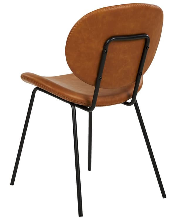 Sett med 2 spisestoler Gyllenbrun Imitert skinn Svarte jernben Benhetter Moderne Retro Spisestue Kjøkken Sitteplasser