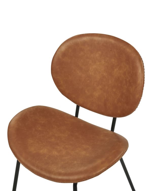 Sett med 2 spisestoler Gyllenbrun Imitert skinn Svarte jernben Benhetter Moderne Retro Spisestue Kjøkken Sitteplasser