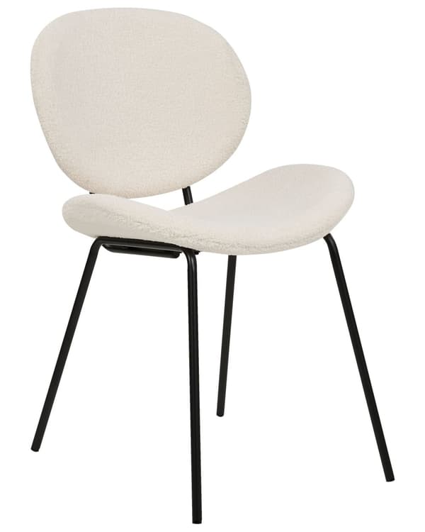 Sett med 2 spisestoler Hvit Bouclé Svarte jernben Benhetter Moderne Retro Spisestue Kjøkken Sitteplasser