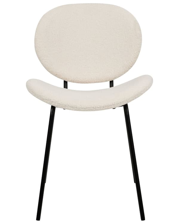 Sett med 2 spisestoler Hvit Bouclé Svarte jernben Benhetter Moderne Retro Spisestue Kjøkken Sitteplasser