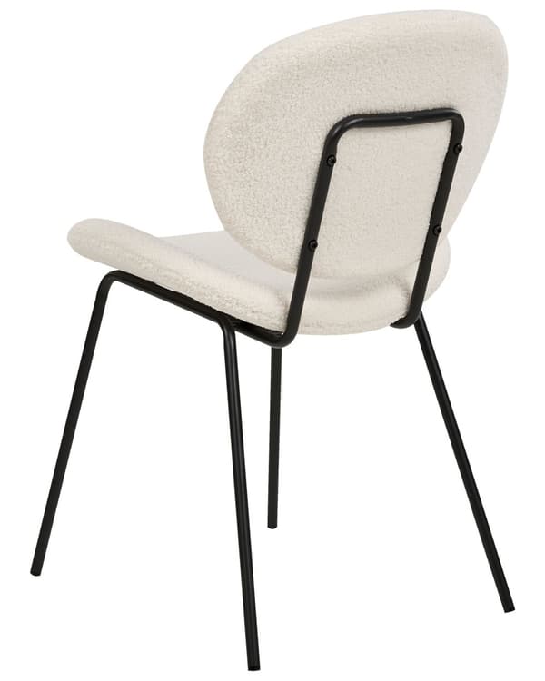 Sett med 2 spisestoler Hvit Bouclé Svarte jernben Benhetter Moderne Retro Spisestue Kjøkken Sitteplasser