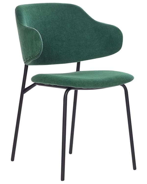 Spisebordsstol Grøn Polyester Sæt af 2 Polstrede Stofstole til Spisestue Spisestuestol til Indendørs Spisestol med Stålben Indretning