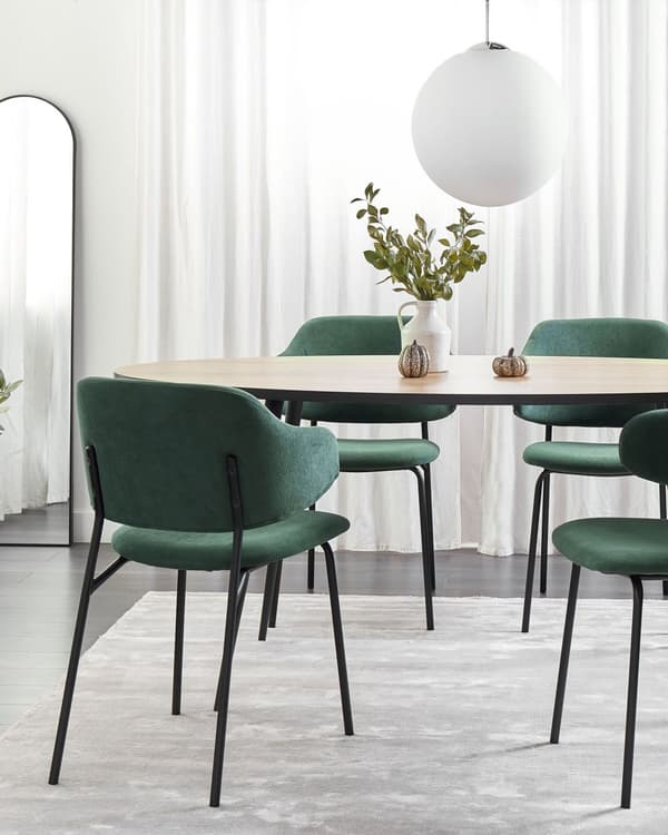 Spisebordsstol Grøn Polyester Sæt af 2 Polstrede Stofstole til Spisestue Spisestuestol til Indendørs Spisestol med Stålben Indretning