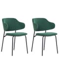 Miniatyrbillede 1 af 9: Spisebordsstol Grøn Polyester Sæt af 2 Polstrede Stofstole til Spisestue Spisestuestol til Indendørs Spisestol med Stålben Indretning