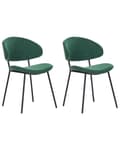Miniatyrbillede 1 af 9: Spisebordsstol Grøn Polyester Sæt af 2 Polstrede Stofstole til Spisestue Spisestuestol til Indendørs Spisestol med Stålben Indretning