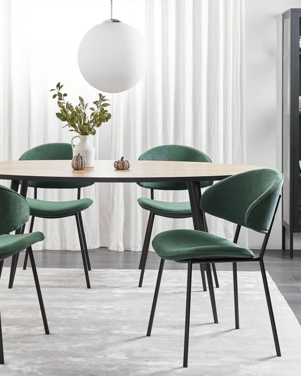 Sett med 2 spisestoler Grønn Svart Stoff Metallben Uten armlener Buet ryggstøtte Moderne design Kjøkken Spisestue
