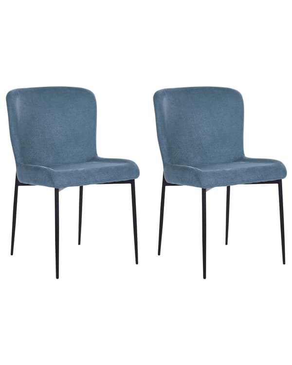 Uppsättning med 2 stolar Blå Denimfärg Polyester Stickad Textur Metallben