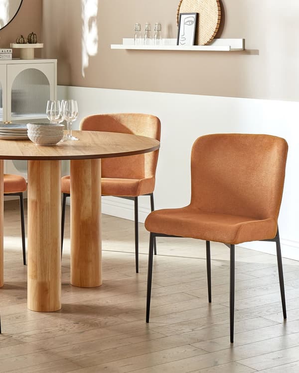 Uppsättning med 2 stolar Orange Polyester Stickad Textur Metallben
