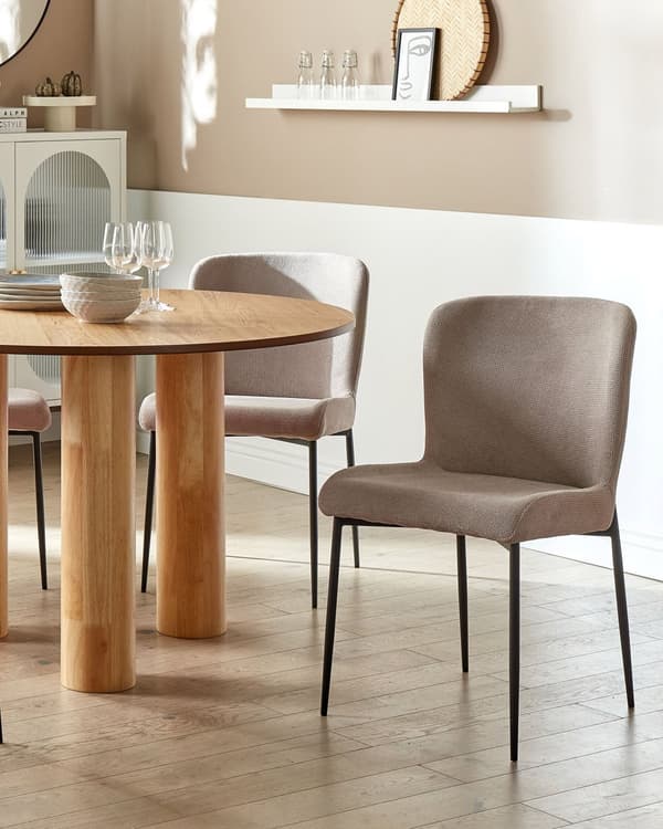 Uppsättning med 2 stolar Taupe Beige Polyester Stickad Textur Metallben