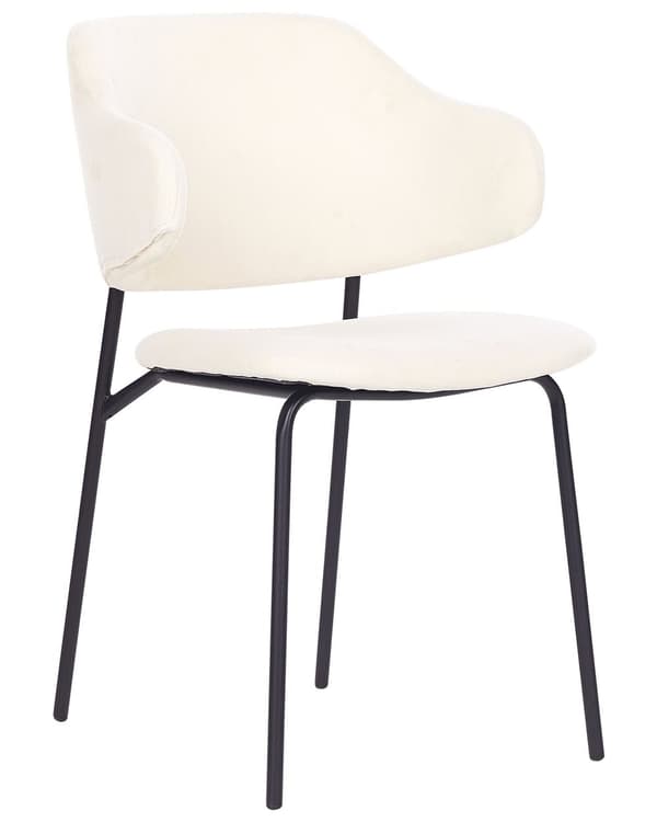 Set med 2 Matstolar Cremefärgad tygklädsel Svarta metallben Armlöst böjt ryggstöd Modern modern design