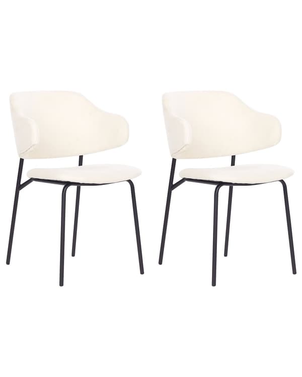 Set med 2 Matstolar Cremefärgad tygklädsel Svarta metallben Armlöst böjt ryggstöd Modern modern design