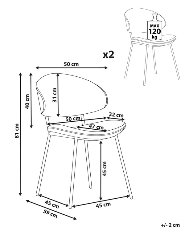 Uppsättning med 2 Matstolar Krämfärgad tygklädsel Svarta metallben Armlöst böjt ryggstöd Modern design