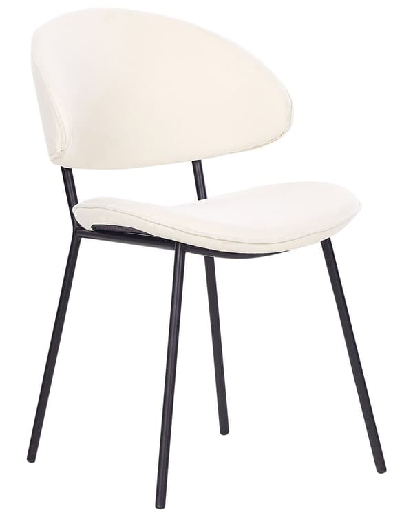Uppsättning med 2 Matstolar Krämfärgad tygklädsel Svarta metallben Armlöst böjt ryggstöd Modern design