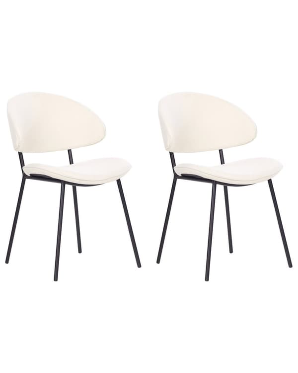 Uppsättning med 2 Matstolar Krämfärgad tygklädsel Svarta metallben Armlöst böjt ryggstöd Modern design