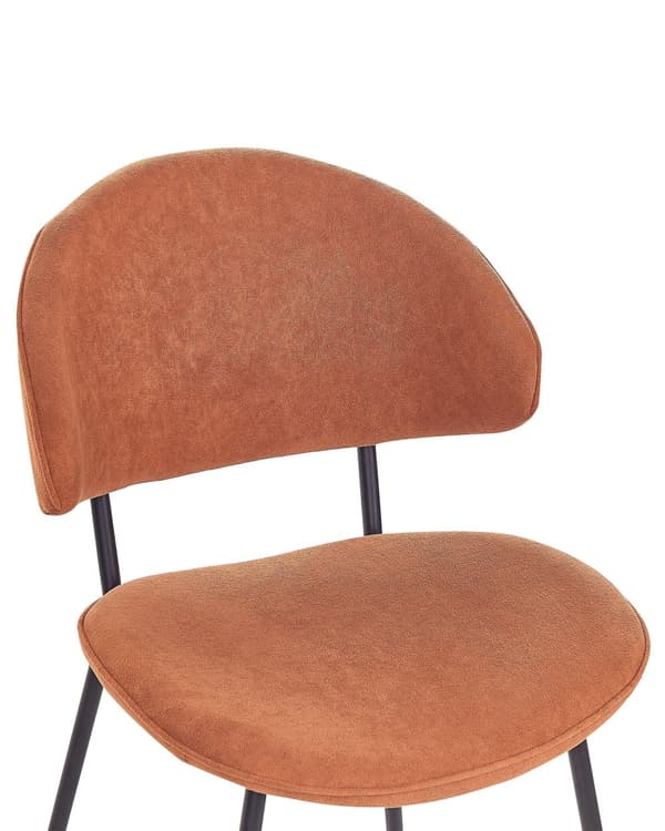 Uppsättning med 2 Matstolar Orange tygklädsel Svarta metallben Armlöst böjt ryggstöd Modern design