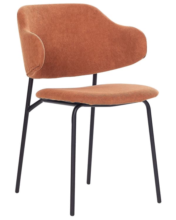 Set med 2 Matstolar Orange tygklädsel Svarta metallben Armlöst böjt ryggstöd Modern design