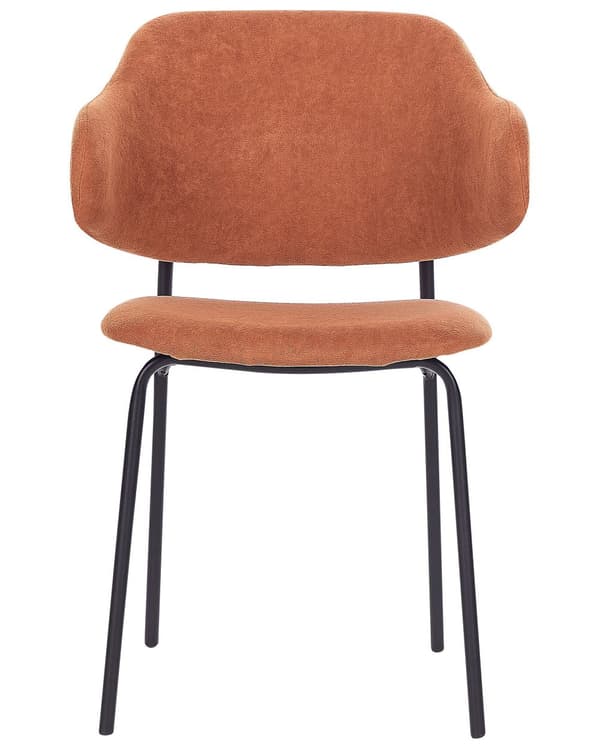 Set med 2 Matstolar Orange tygklädsel Svarta metallben Armlöst böjt ryggstöd Modern design