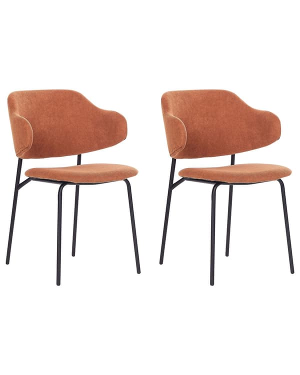 Set med 2 Matstolar Orange tygklädsel Svarta metallben Armlöst böjt ryggstöd Modern design