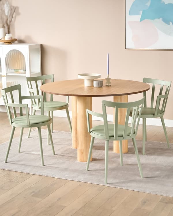 Sett med 4 spisestoler Grønn Syntetisk materiale Polstret sete Imitert skinn Åpen ryggstøtte Armlener Moderne design Spisestue Kjøkken