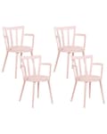 Miniatyrbilde 1 av 9: Sett med 4 spisestoler Rosa Syntetisk materiale Polstret sete Imitert skinn Åpen ryggstøtte Armlener Moderne design Spisestue Kjøkken