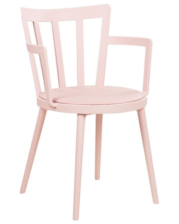 Uppsättning med 4 Matstolar Rosa Syntetisk Vadderad Sits Konstläder Öppen Rygg med Armstöd Modernt Minimalistiskt Vardagsrum