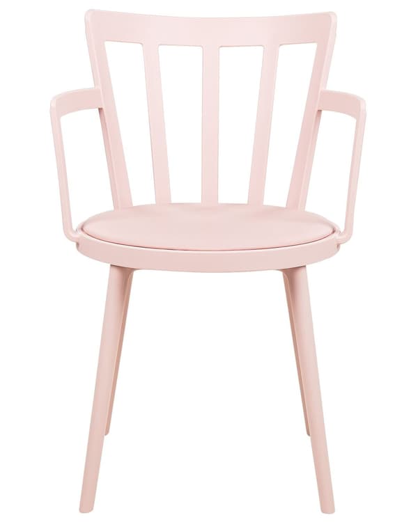 Uppsättning med 4 Matstolar Rosa Syntetisk Vadderad Sits Konstläder Öppen Rygg med Armstöd Modernt Minimalistiskt Vardagsrum