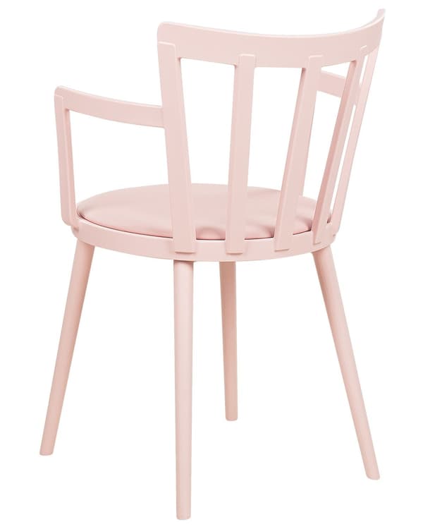 Uppsättning med 4 Matstolar Rosa Syntetisk Vadderad Sits Konstläder Öppen Rygg med Armstöd Modernt Minimalistiskt Vardagsrum