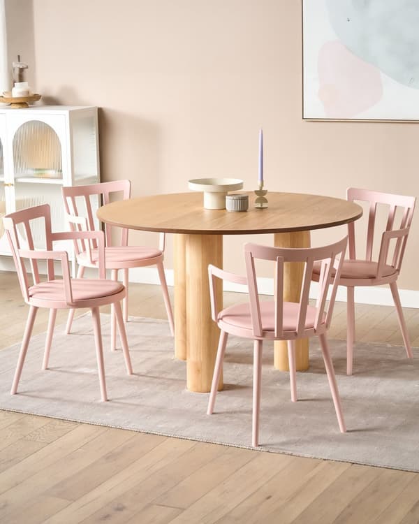 Uppsättning med 4 Matstolar Rosa Syntetisk Vadderad Sits Konstläder Öppen Rygg med Armstöd Modernt Minimalistiskt Vardagsrum