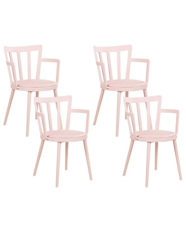 Uppsättning med 4 Matstolar Rosa Syntetisk Vadderad Sits Konstläder Öppen Rygg med Armstöd Modernt Minimalistiskt Vardagsrum