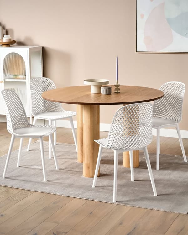 Uppsättning med 4 matstolar Vit syntetisk sits och ben Öppen nätdesign Ryggstöd Modern minimalistisk