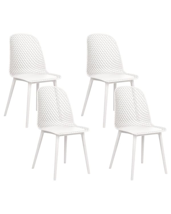 Uppsättning med 4 matstolar Vit syntetisk sits och ben Öppen nätdesign Ryggstöd Modern minimalistisk