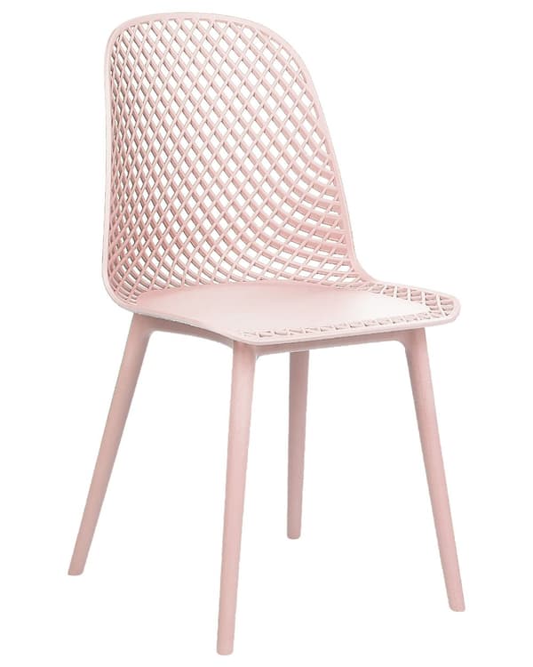 Uppsättning med 4 matstolar Rosa syntetisk sits och ben Öppen nätdesign Ryggstöd Modern minimalistisk