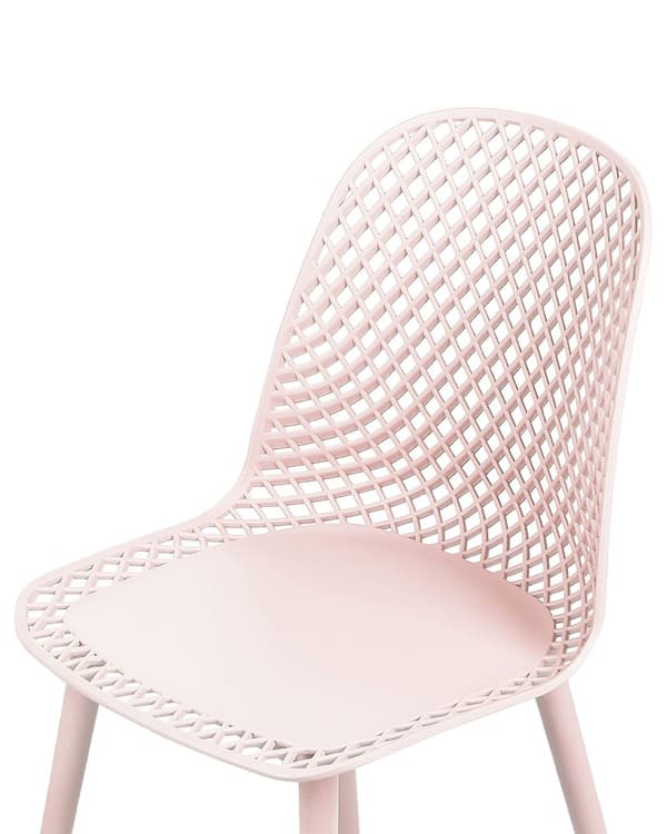 Uppsättning med 4 matstolar Rosa syntetisk sits och ben Öppen nätdesign Ryggstöd Modern minimalistisk