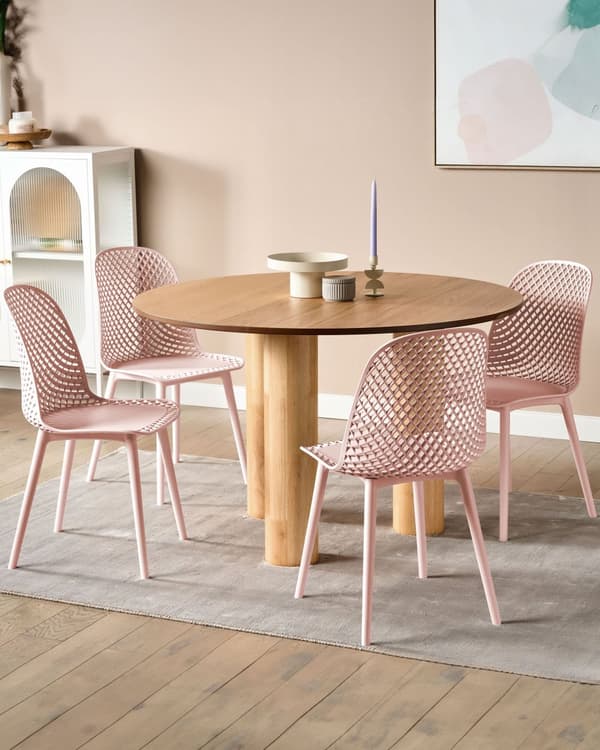 Uppsättning med 4 matstolar Rosa syntetisk sits och ben Öppen nätdesign Ryggstöd Modern minimalistisk