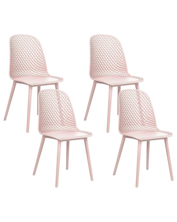 Uppsättning med 4 matstolar Rosa syntetisk sits och ben Öppen nätdesign Ryggstöd Modern minimalistisk