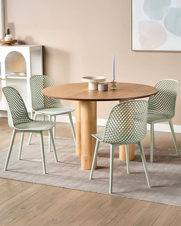 Uppsättning med 4 matstolar Grön syntetisk sits och ben Öppen nätdesign Ryggstöd Modern minimalistisk