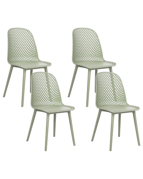 Uppsättning med 4 matstolar Grön syntetisk sits och ben Öppen nätdesign Ryggstöd Modern minimalistisk